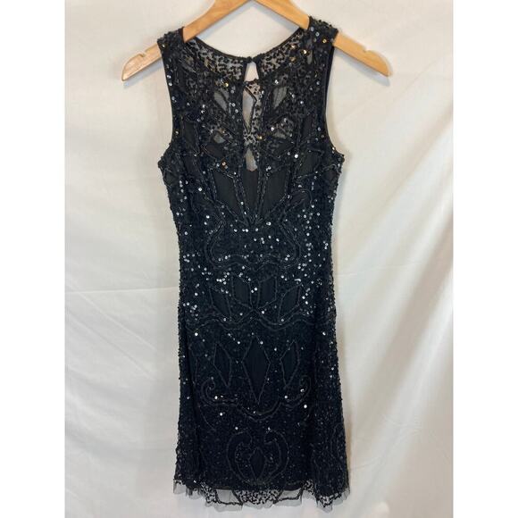 Aidan Mattox Beaded Embellished Sequin Cocktail Dress Black Size 0 - Picture 1 of 6